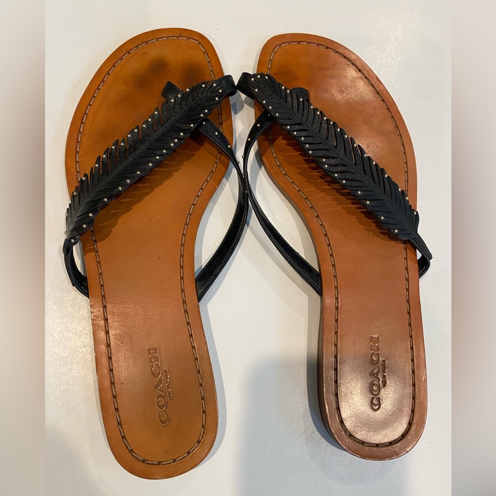Coach leather feather sandals/flip flops.